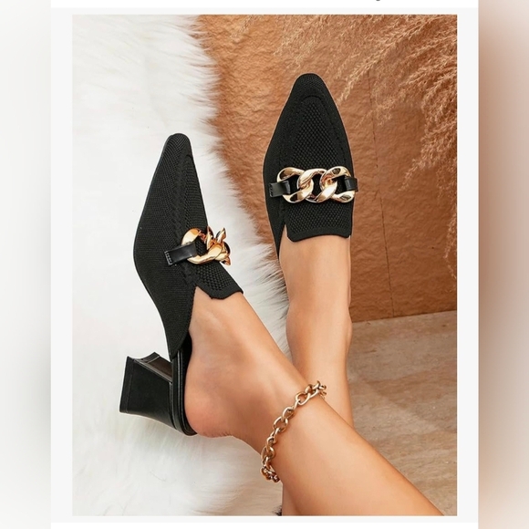 Women's Knit Pointed Toe Chunky Heel Mules #939 - Picture 9 of 15